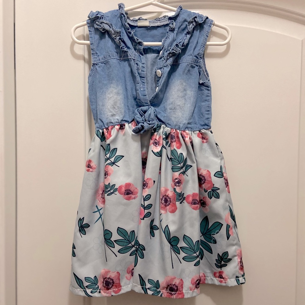 Denim and floral toddler dress